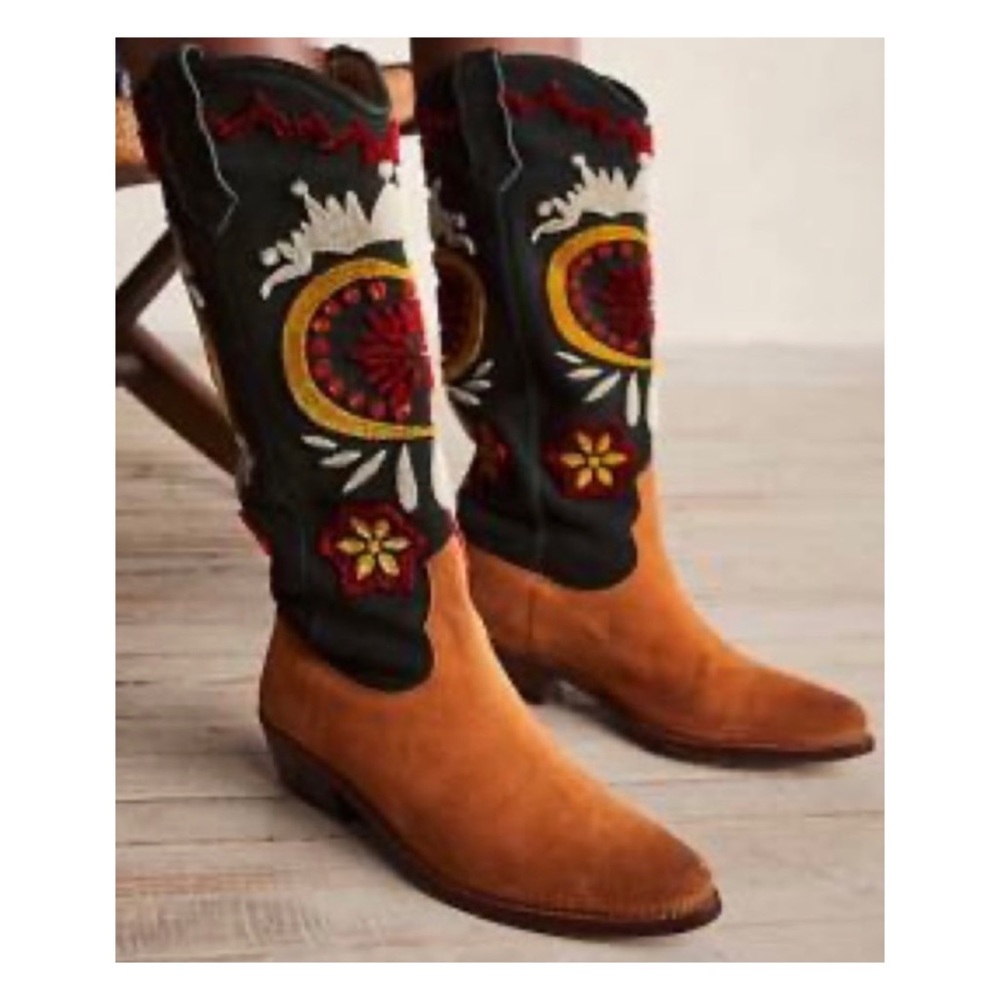 Free People Multicolor Embroidered Knee-High Boots